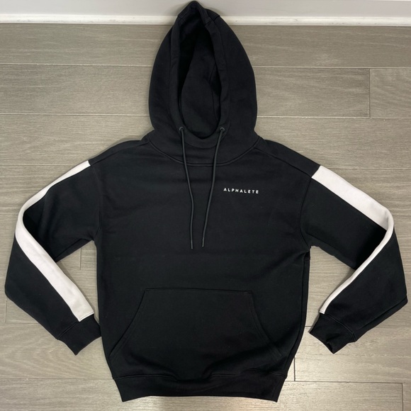 Alphalete Black Stripe Hoodie Pullover Hoodie Sweatshirt Athleisure Gym Men’s S - Picture 9 of 15